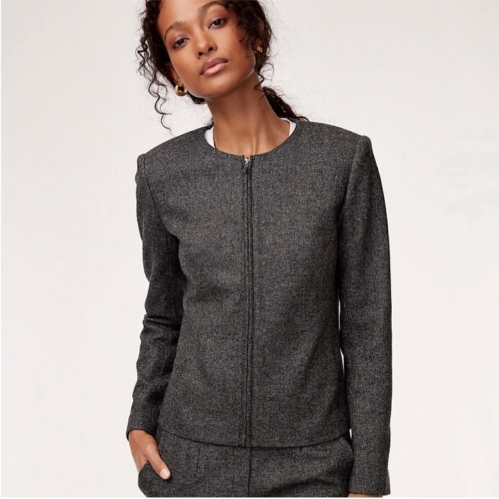 Talula Babaton Aritzia Wool Blend Dark Gray Stand Neck Zip Blazer
